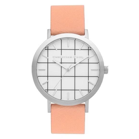 CHRISTIAN PAUL MENS STAINLESS STEEL BEIGE LEATHER BAND WHITE DIAL ROUND WATCH - Picture 1 of 3